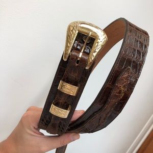 Genuine Alligator Brown Belt with Gold Buckle